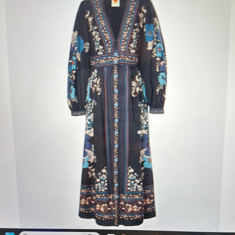 FARM Rio Black and Blue Long sleeve- Blossom Tapestry Black Midi dress